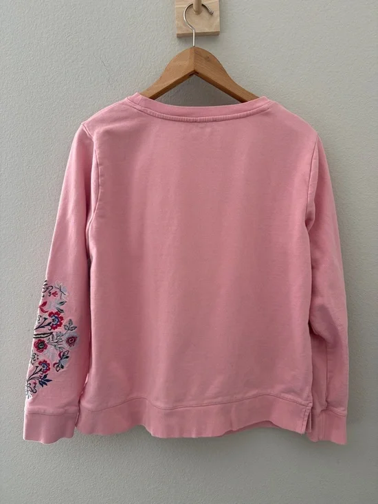 Talbots Pink Embroidered-Sleeve Crewneck Sweatshirt Size Medium - Picture 5 of 5